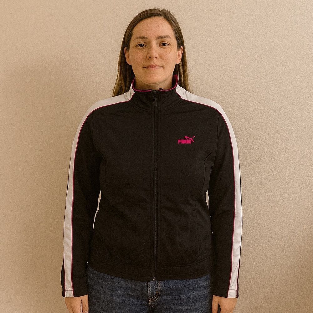 Puma Black White Pink Zip-up Sweatshirt Track Jacket Small